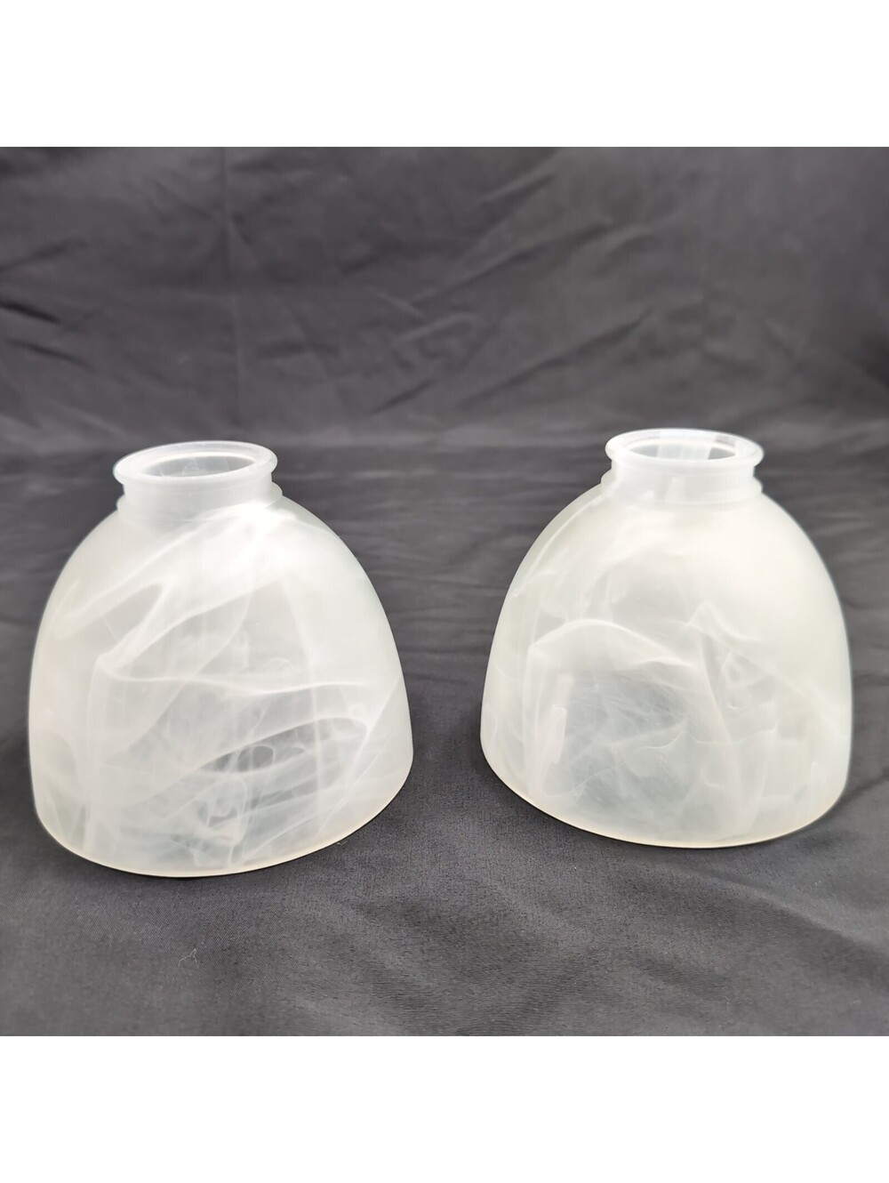 Frosted Glass Lamp Shades Alabaster White Faux Swirl Bell Replacement Set 2 VTG